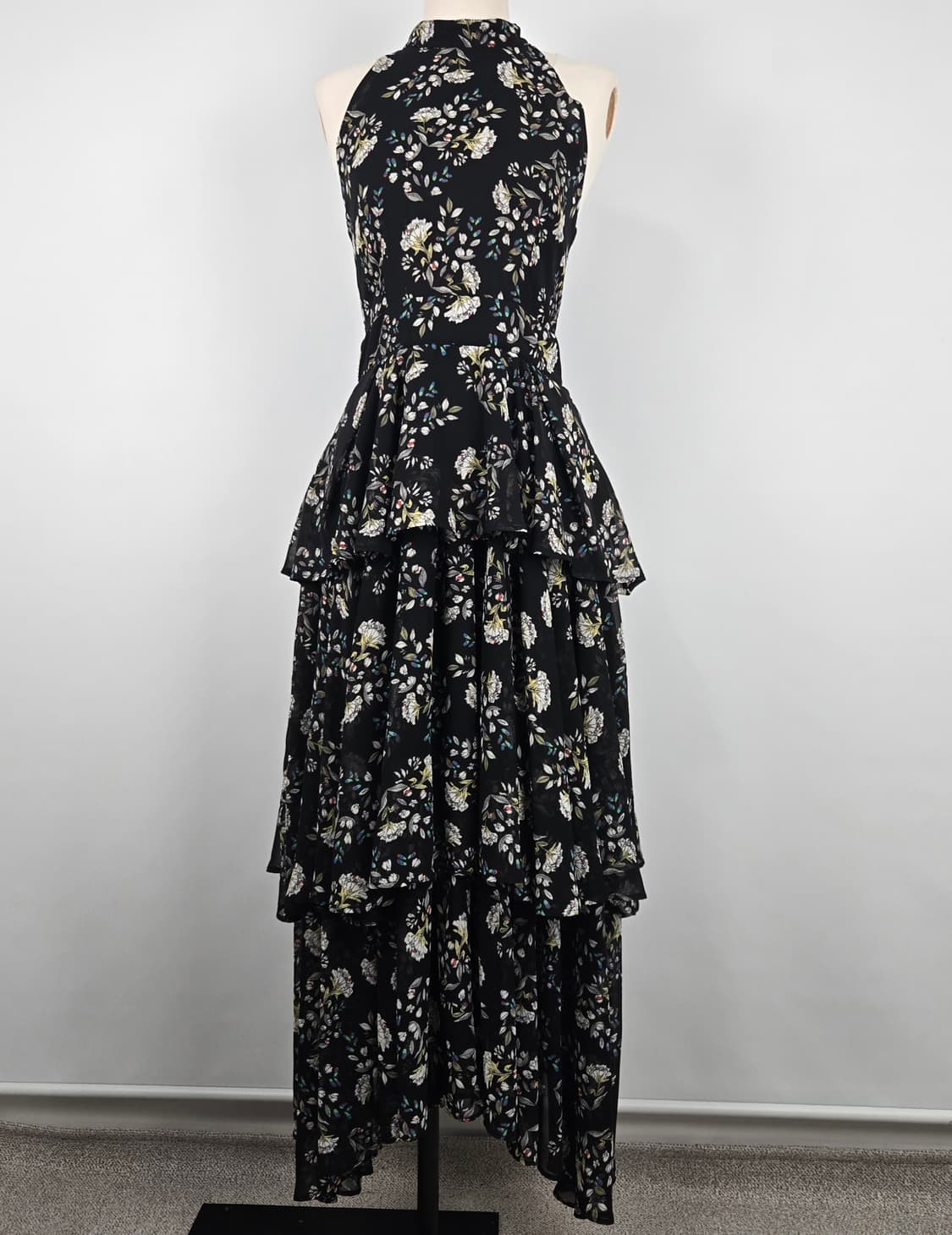 0835 JS 뉴욕 플라워 패턴 홀터넥 쉬폰 캉캉 롱 원피스55 상품이미지1