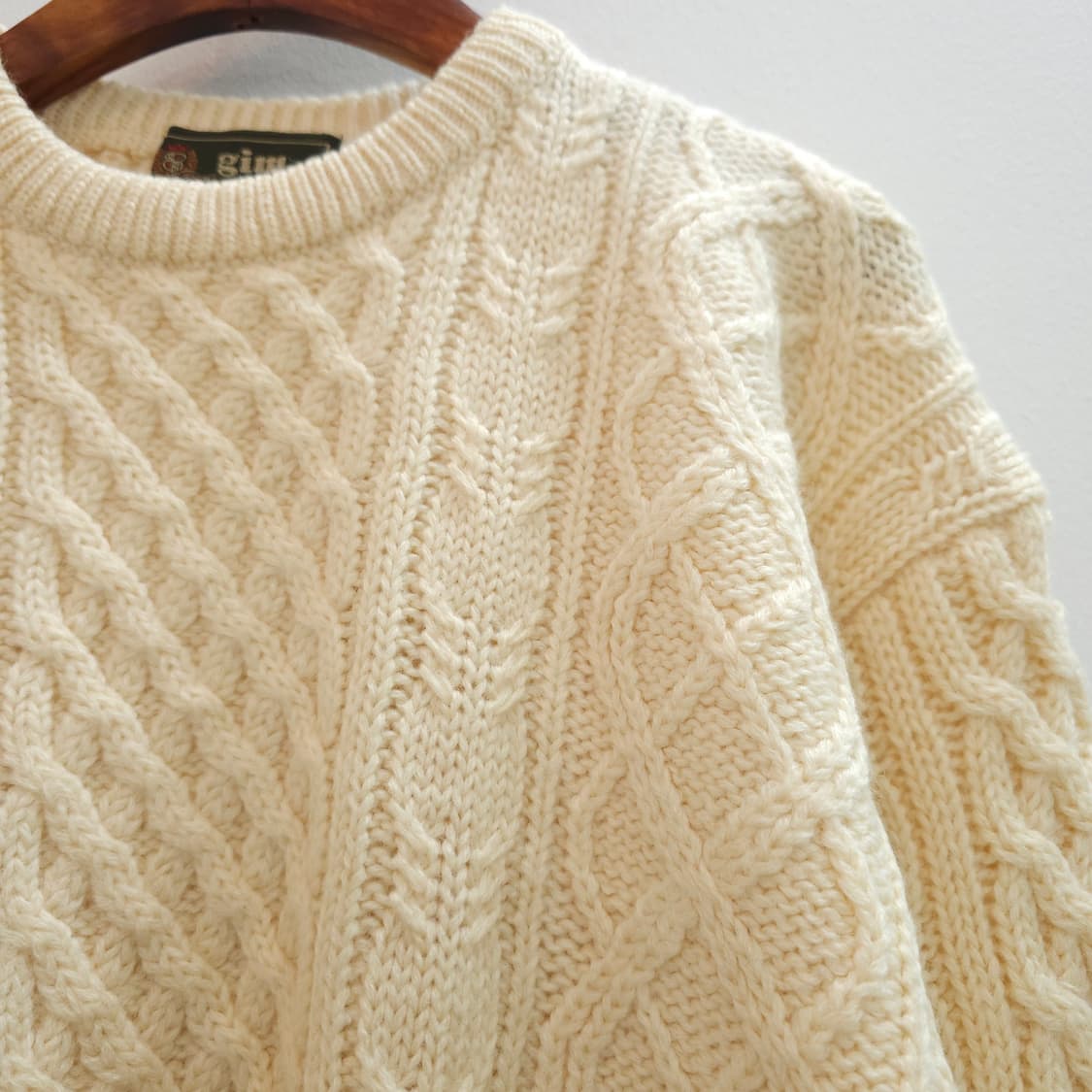 울 100% 아란 케이블 아이보리 니트 남녀공용 상품이미지4