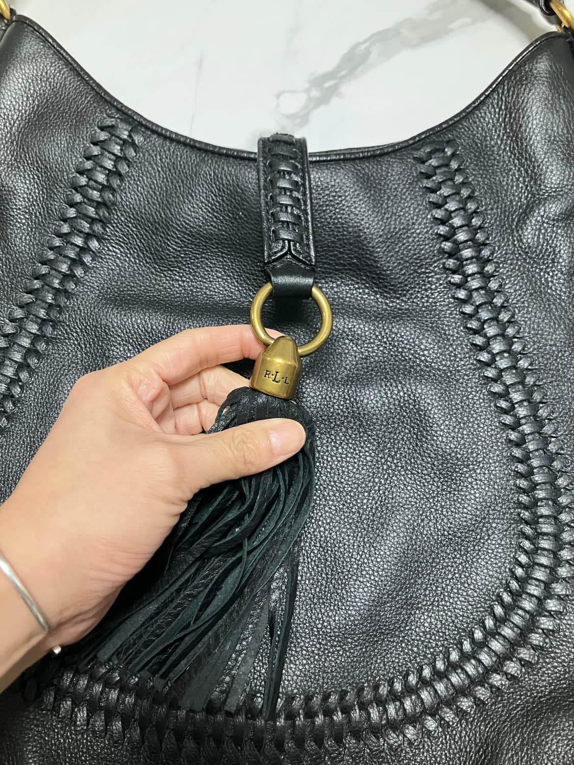 랄프로렌 블랙 가죽 태슬 호보백 보부상 숄더백 상품이미지2