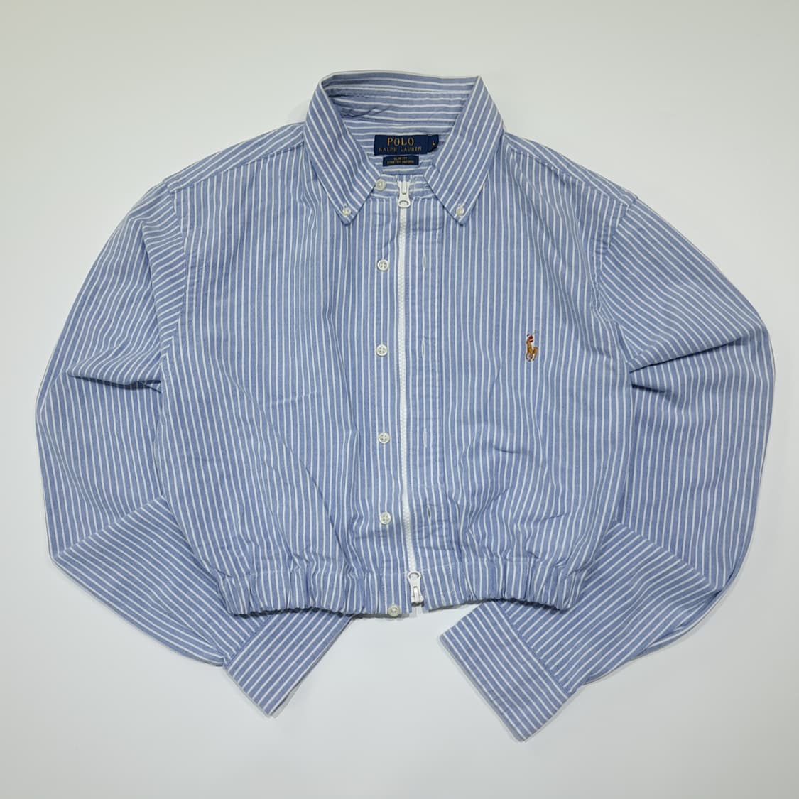 CL990 폴로 스트레치옥스포드 클래식블루 스트라이프 크롭셔츠 상품이미지1