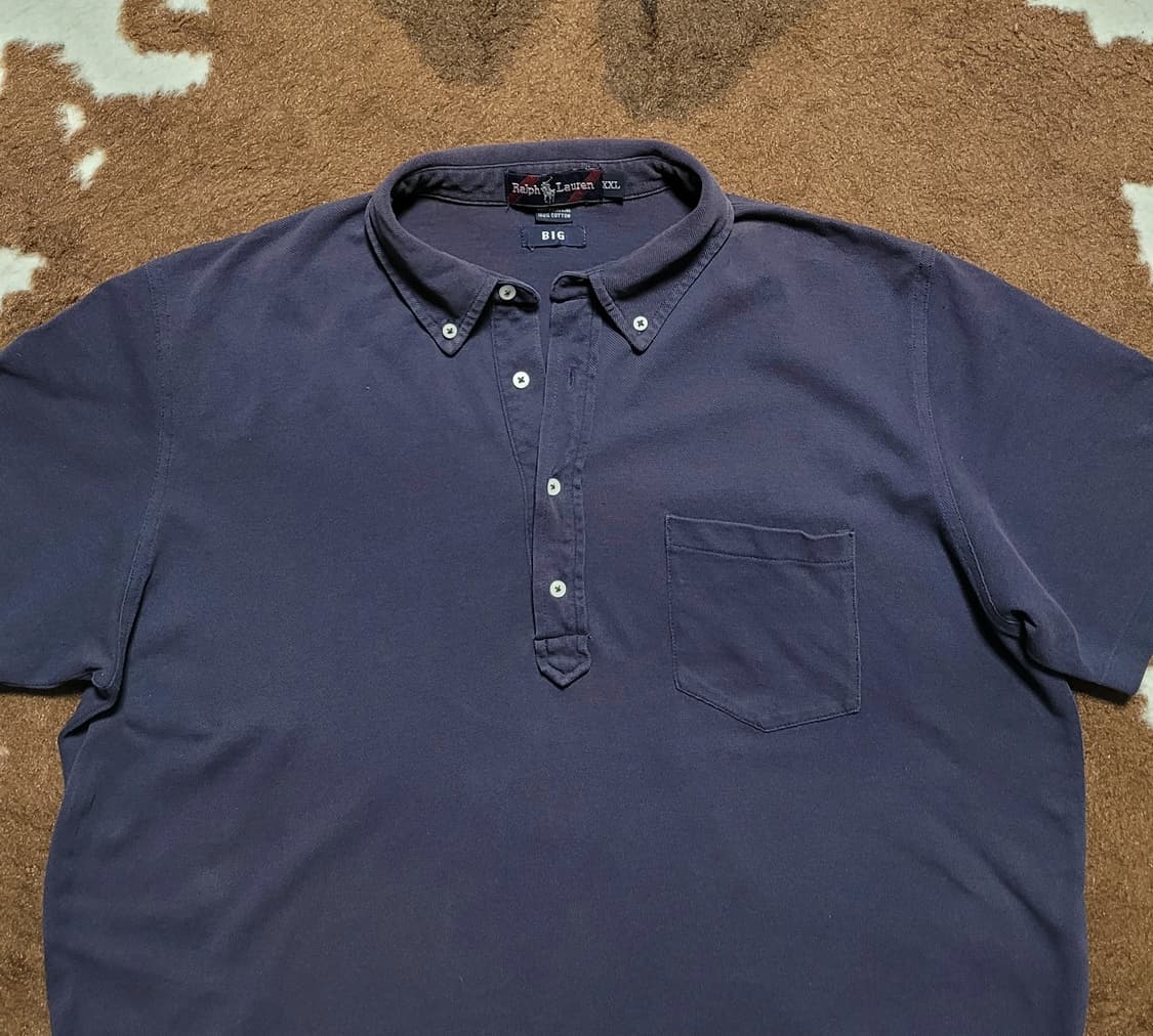 폴로 랄프로렌 빈티지 블루 반팔 면셔츠(XXL) 상품이미지5