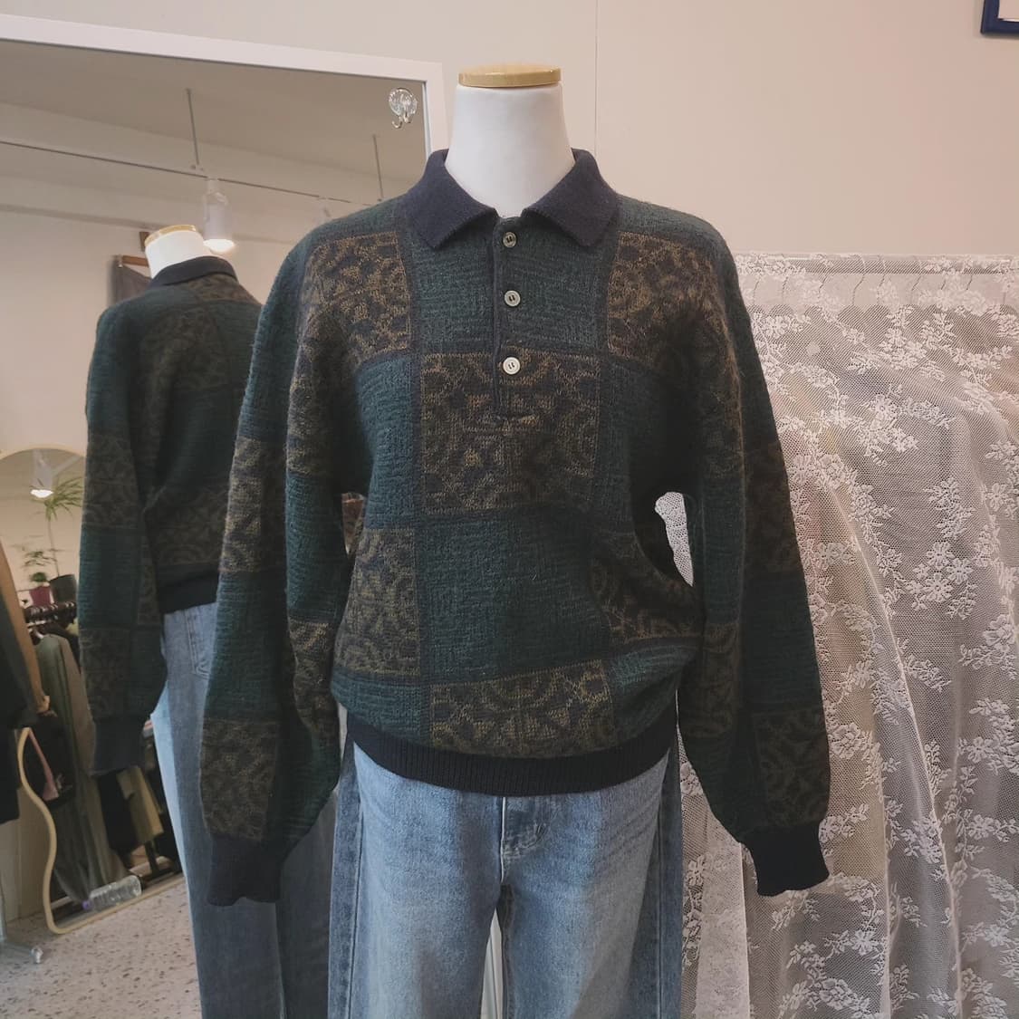 UomoKOSUGI 패턴 울 카라니트 L사이즈 상품이미지2