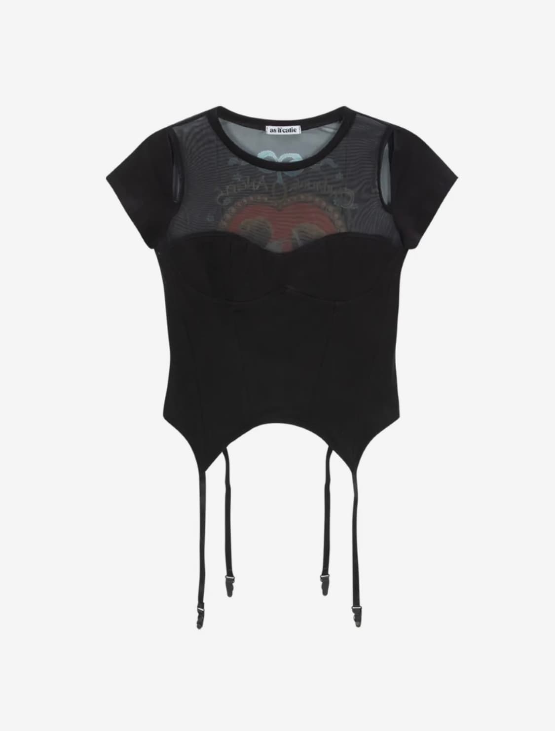 에즈이프캘리 CORSET MESH T-SHIRT BLACK 상품이미지3