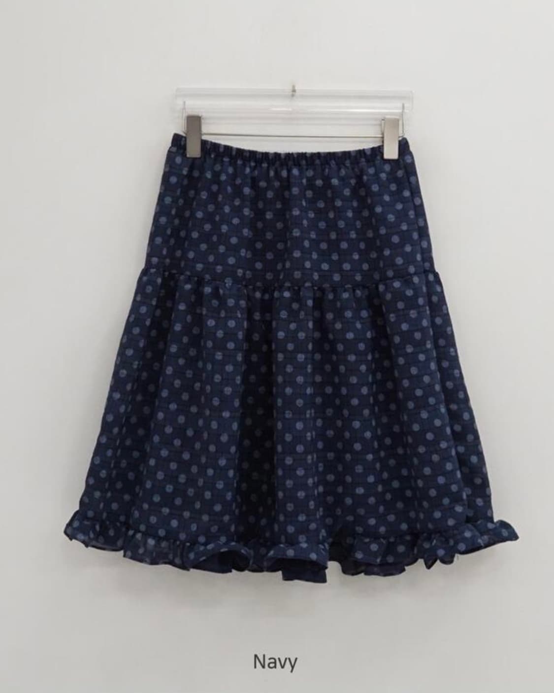 도트 땡땡이 프릴 미디 스커트 레이어드 빈티지 네이비 상품이미지3