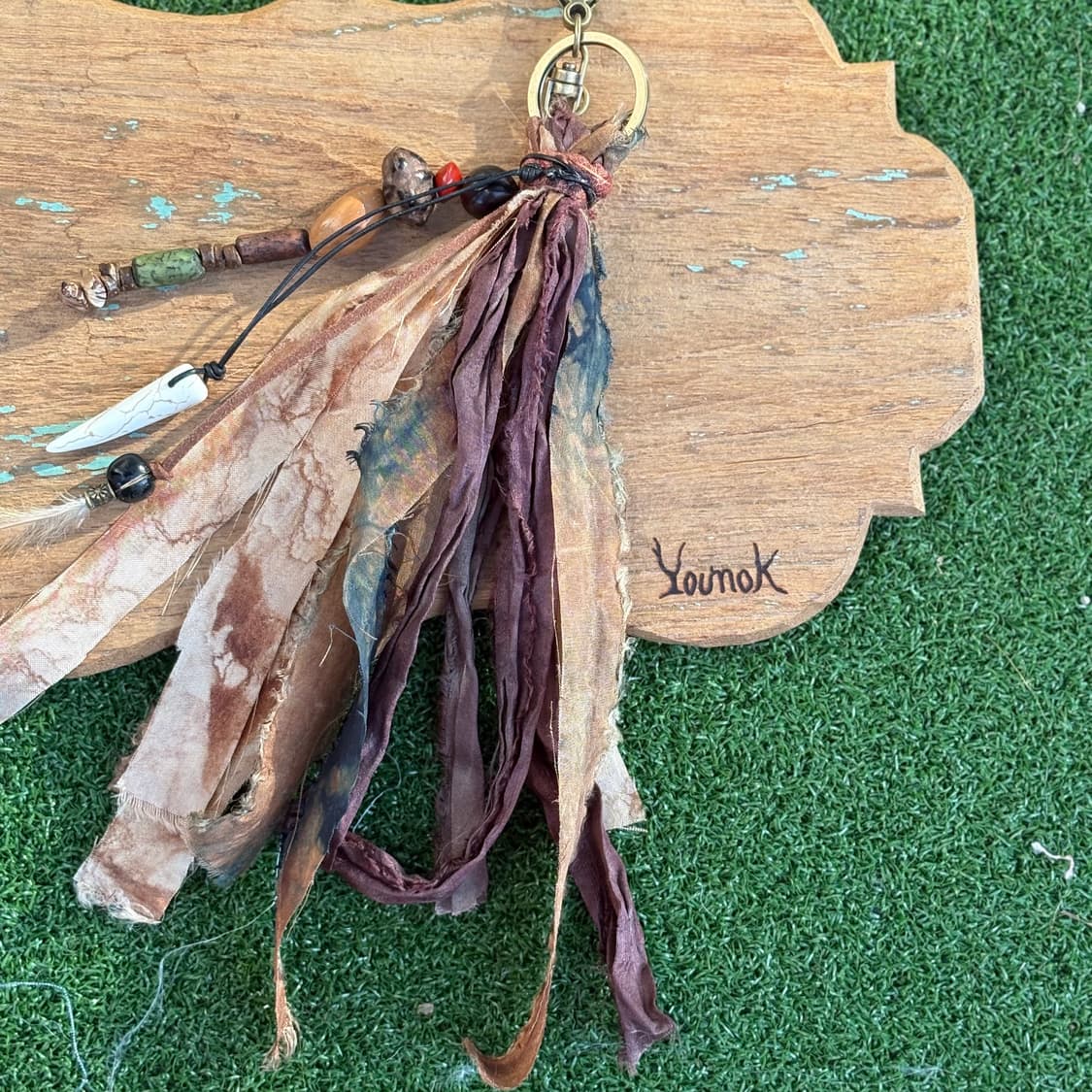 #Br1 핸드메이드 보헤미안 웨스턴 에스닉 실크 깃털 나염 모리 키링 참 상품이미지6