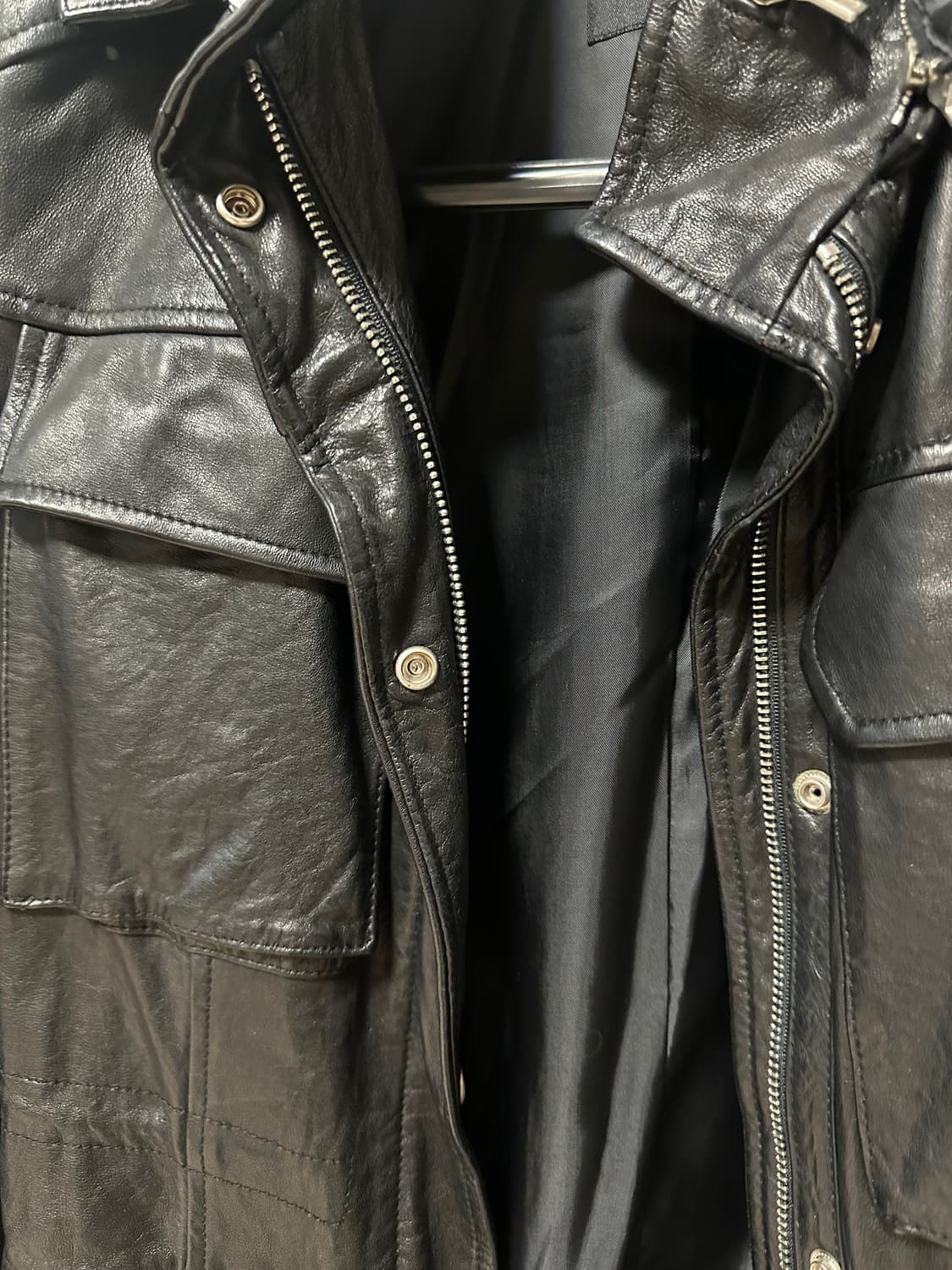 블랙 후드 가죽 자켓 새상품 M(55) 상품이미지5