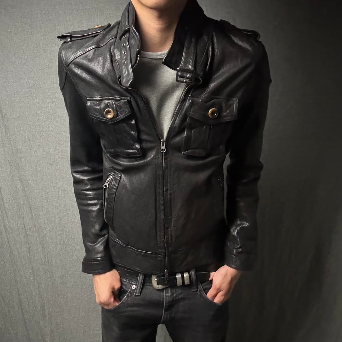 goat skin pocket leather jacket 상품이미지2