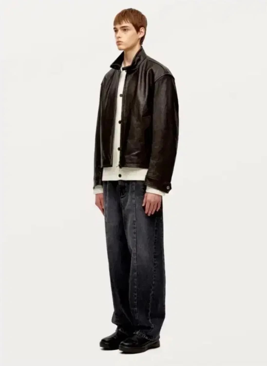 [50] 솔리드옴므 밴드넥 워싱 램스킨 레더 가죽 자켓 상품이미지3