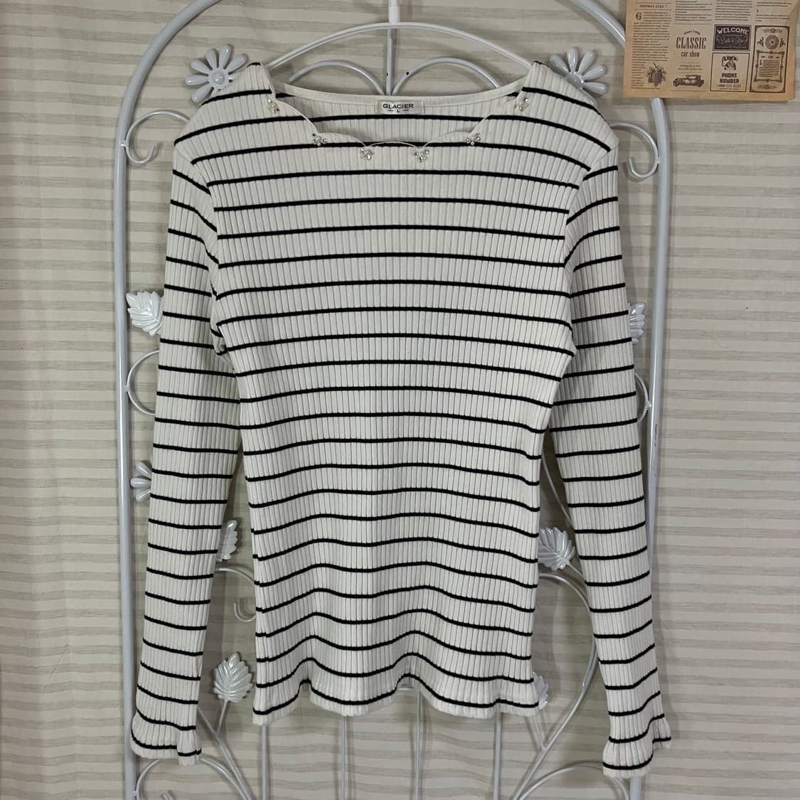 빈티지 진주 스트라이프 니트 909 y2k 스트릿 모리 갸루 일본빈티지  상품이미지1