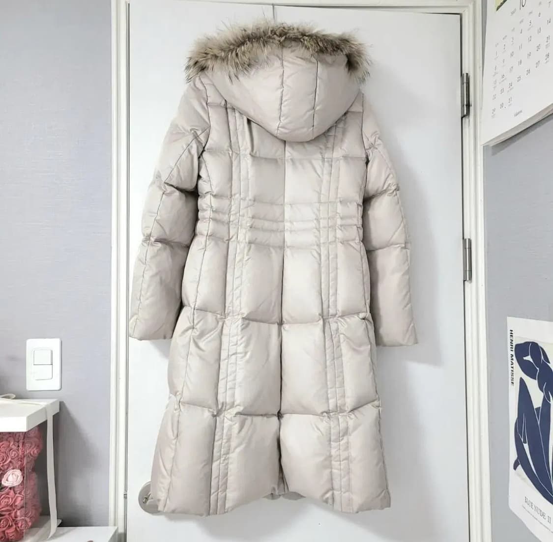 일본 수입 실크 롱패딩 연핑크베이지 상품이미지4