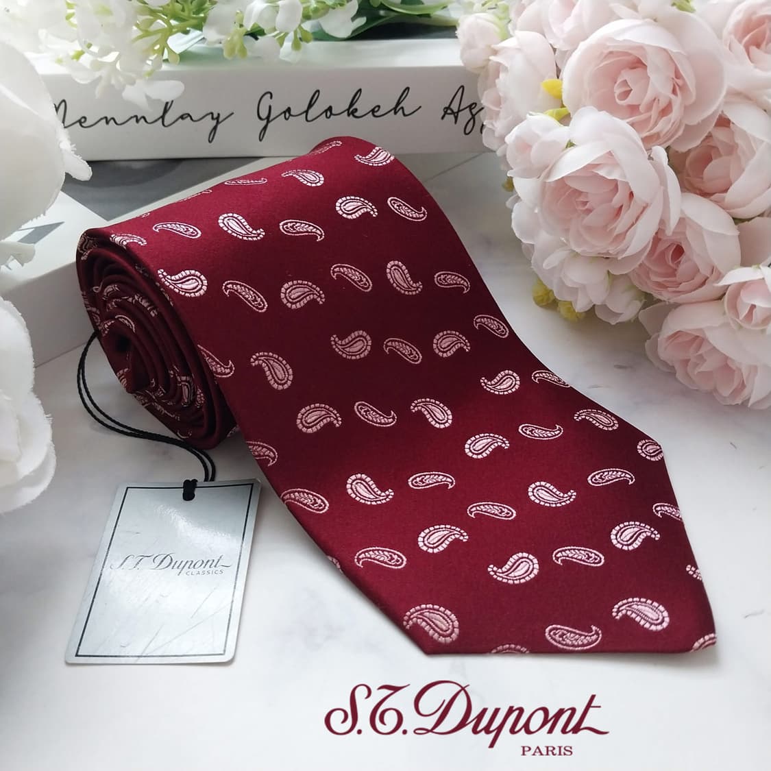 듀퐁 실크 와인 페이즐리 패턴 넥타이 9.2cm 새제품 k2049 상품이미지1