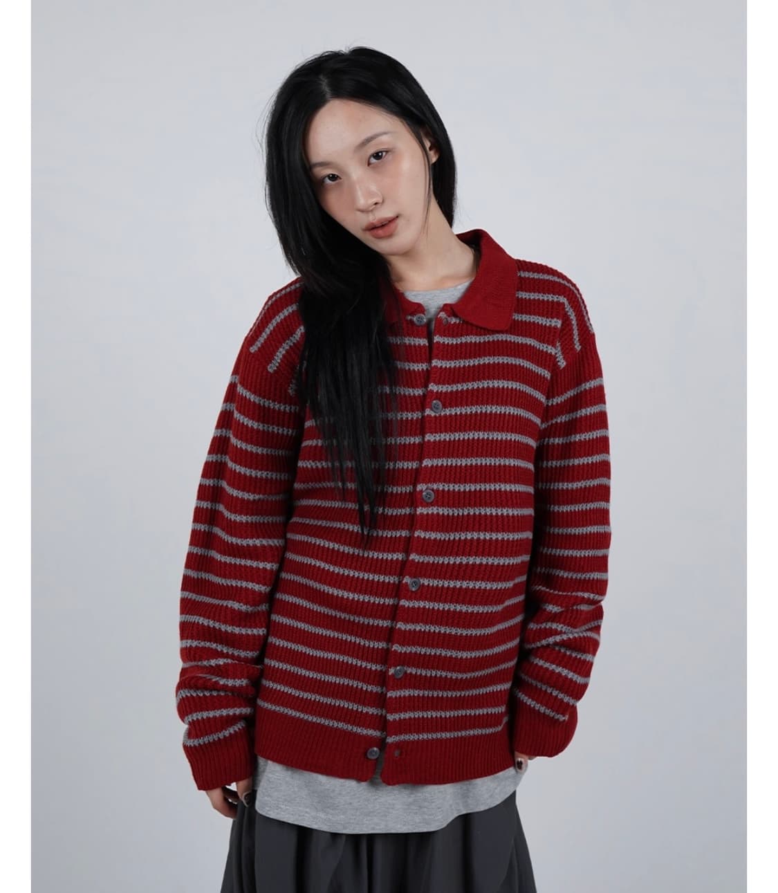 카라 니트 가디건 (레드) 상품이미지1