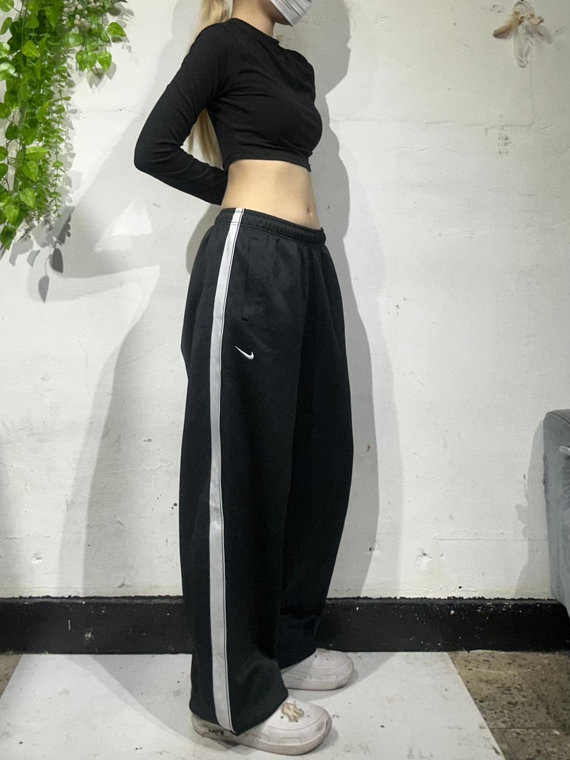 00s 나이키 블랙 와이드 화이트 사이드 라인 트레이닝 추리닝 바지 L 상품이미지1