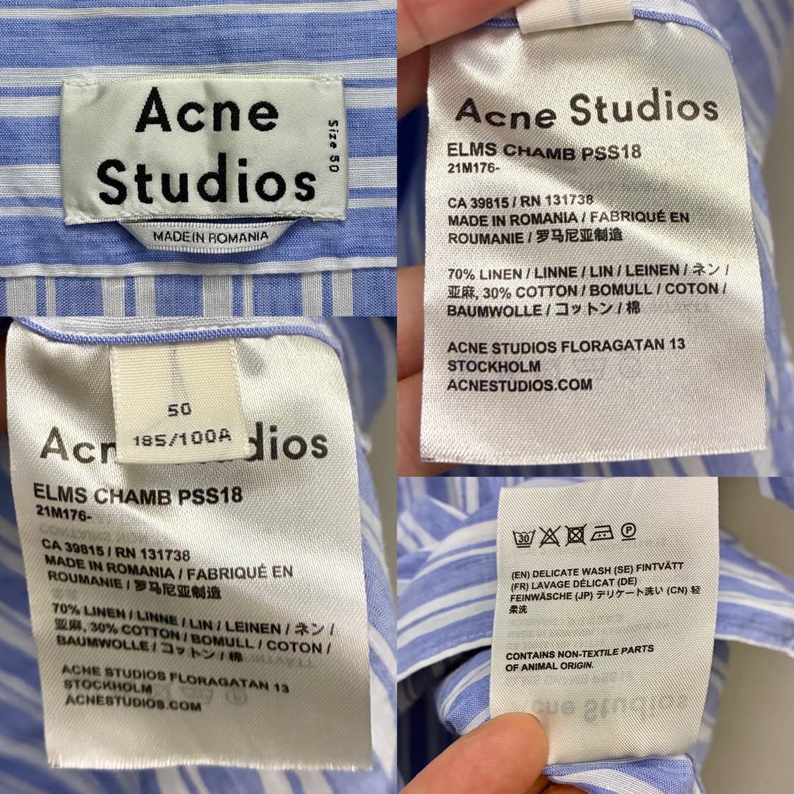 (50)Acne 아크네 스튜디오 리넨 코튼 스트라이프 오픈카라 반팔셔츠 상품이미지10