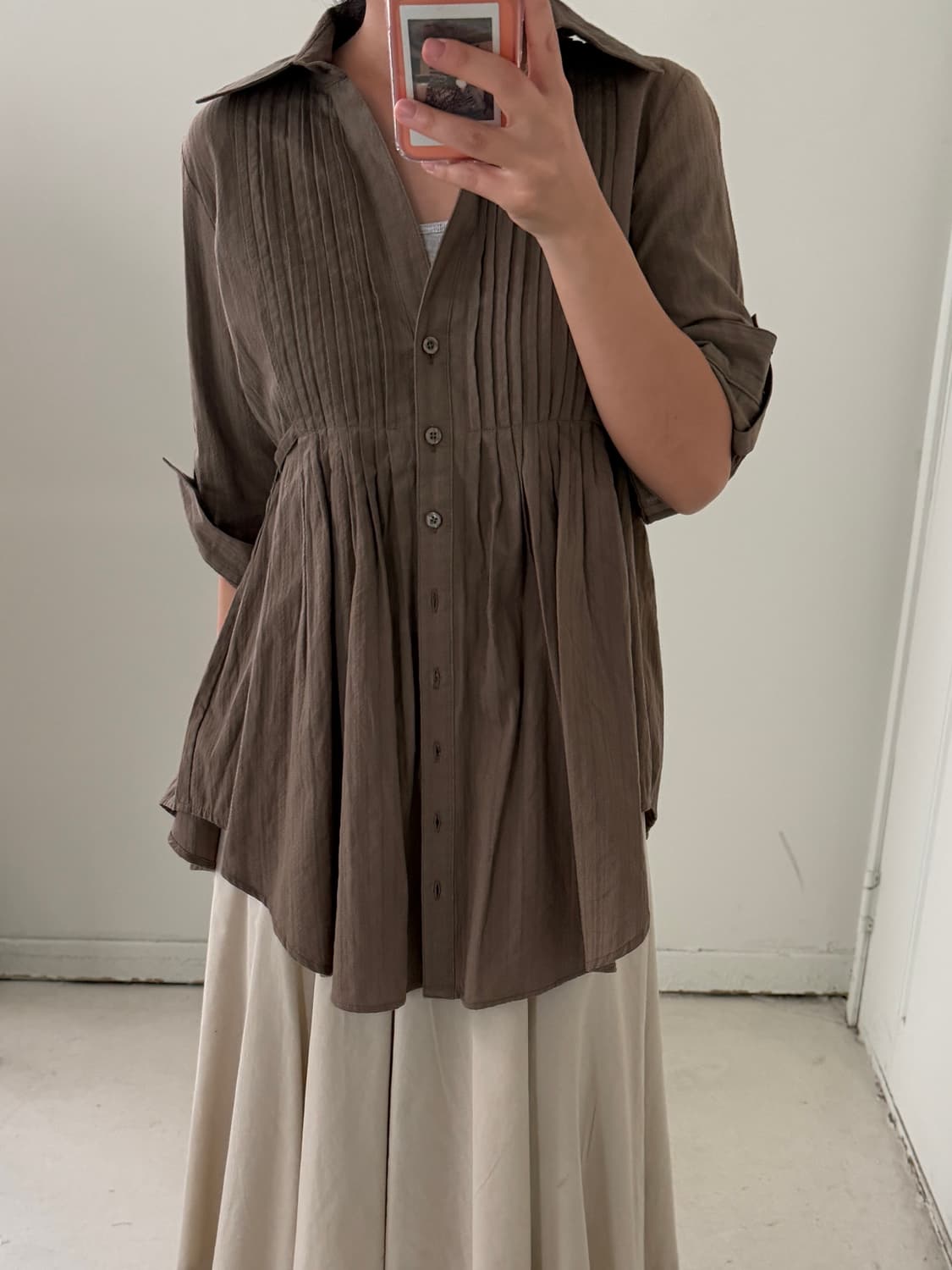 일본빈티지 모카브라운 플레어 셔츠 상품이미지1