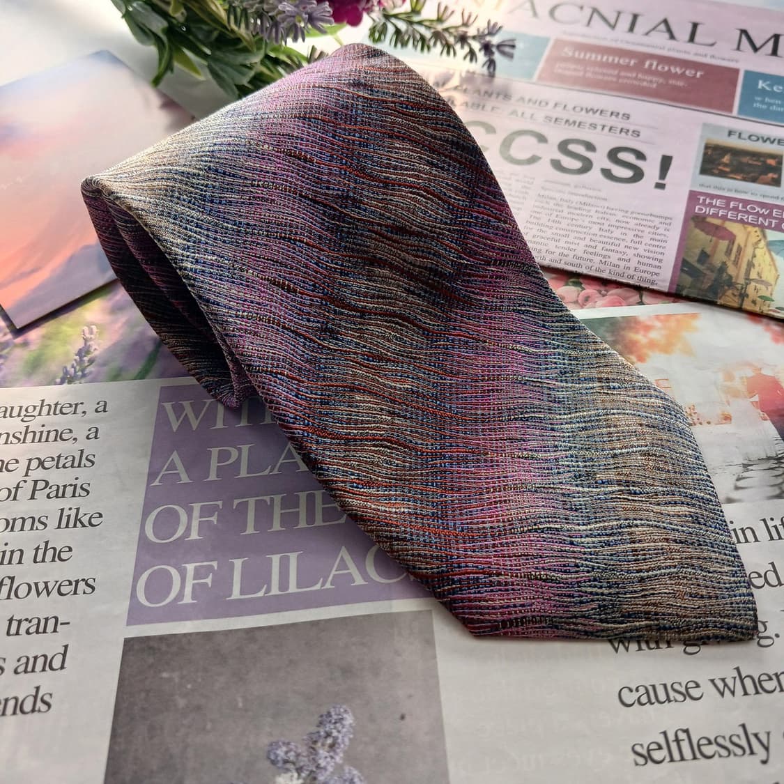 미쏘니 실크 멀티 스트라이프 웨이브 넥타이 8.9cm B등급 A18764 상품이미지2