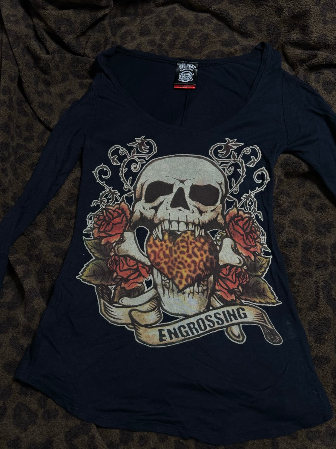빈티지 펑크 디그딥 검정 블랙 해골 슬리브 티셔츠 상품이미지1