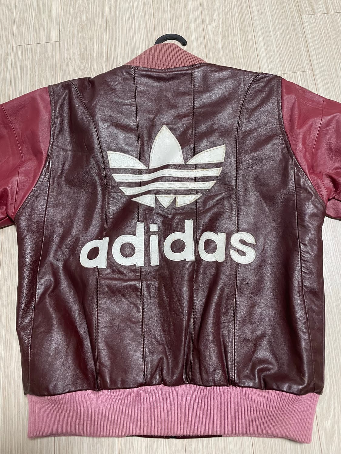 아이다스 빈티지 버건디 레더 자켓 상품이미지3