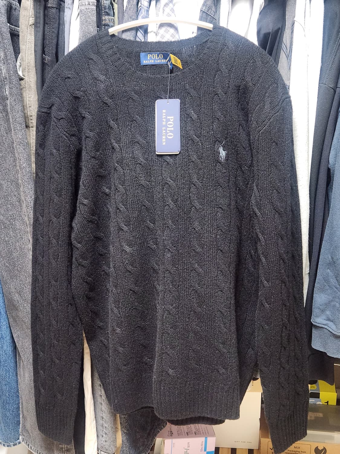 폴로 랄프 로렌 케이블 니트 울 캐시미어 스웨터 블랙 M 새상품 상품이미지2