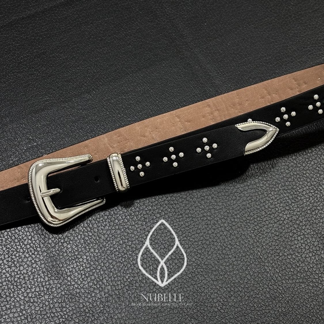 🌗 Cross tiny stud belt / 크로스 스터드 가죽 벨트 상품이미지6