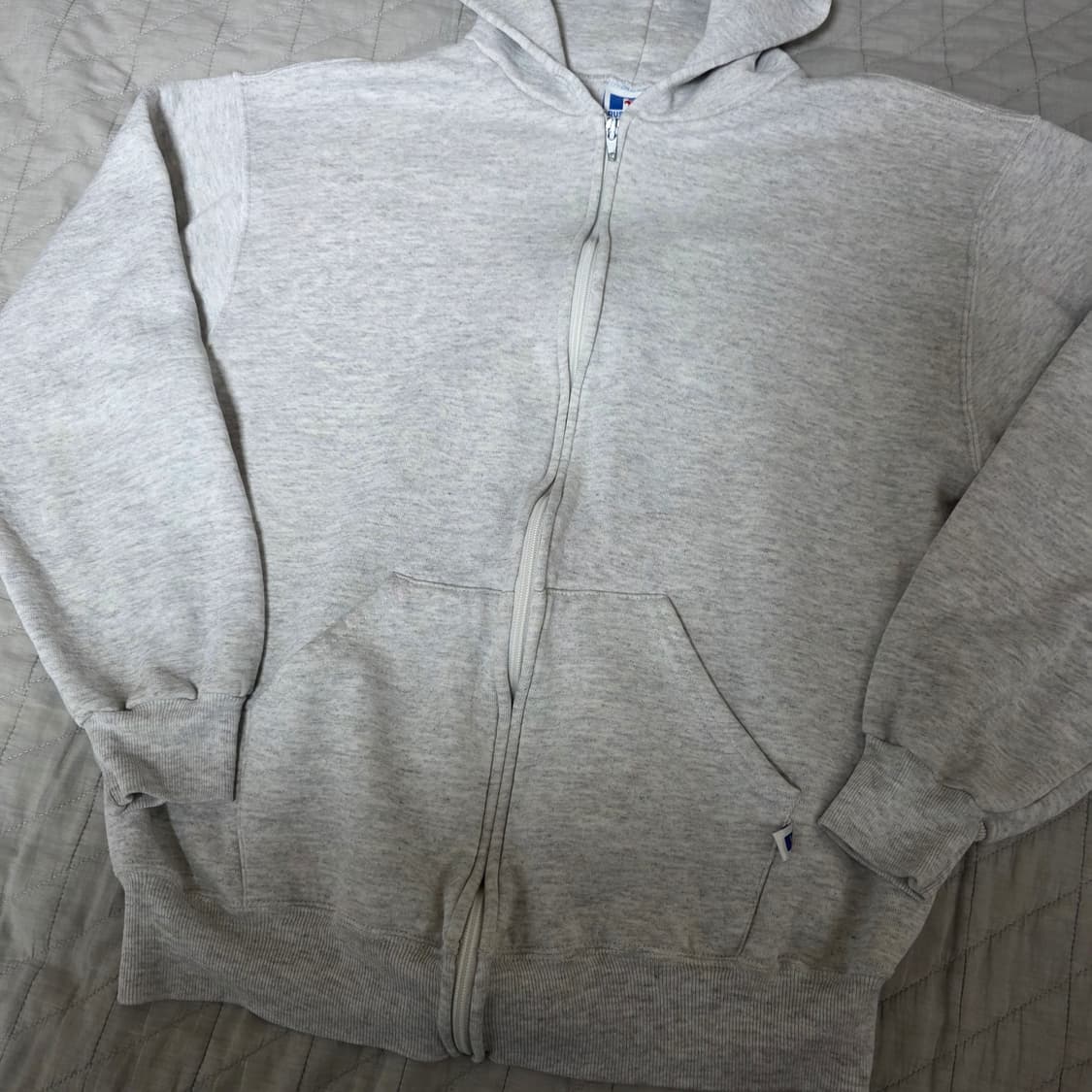 [L] 90s USA 러셀 애슬레틱 후드집업 라이트 그레이 ver.크롭 상품이미지2