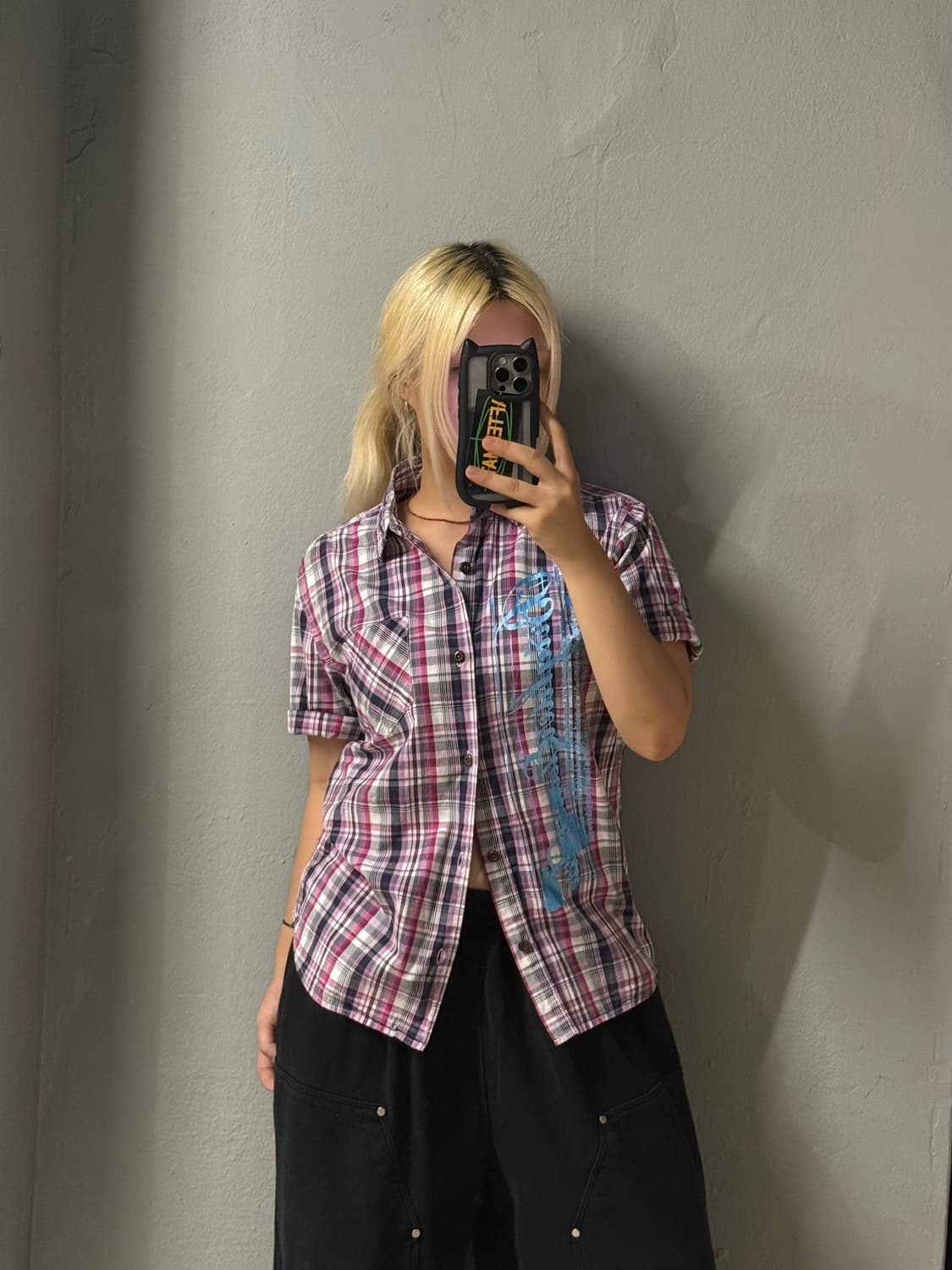 lettering point check pattern shirt 상품이미지1