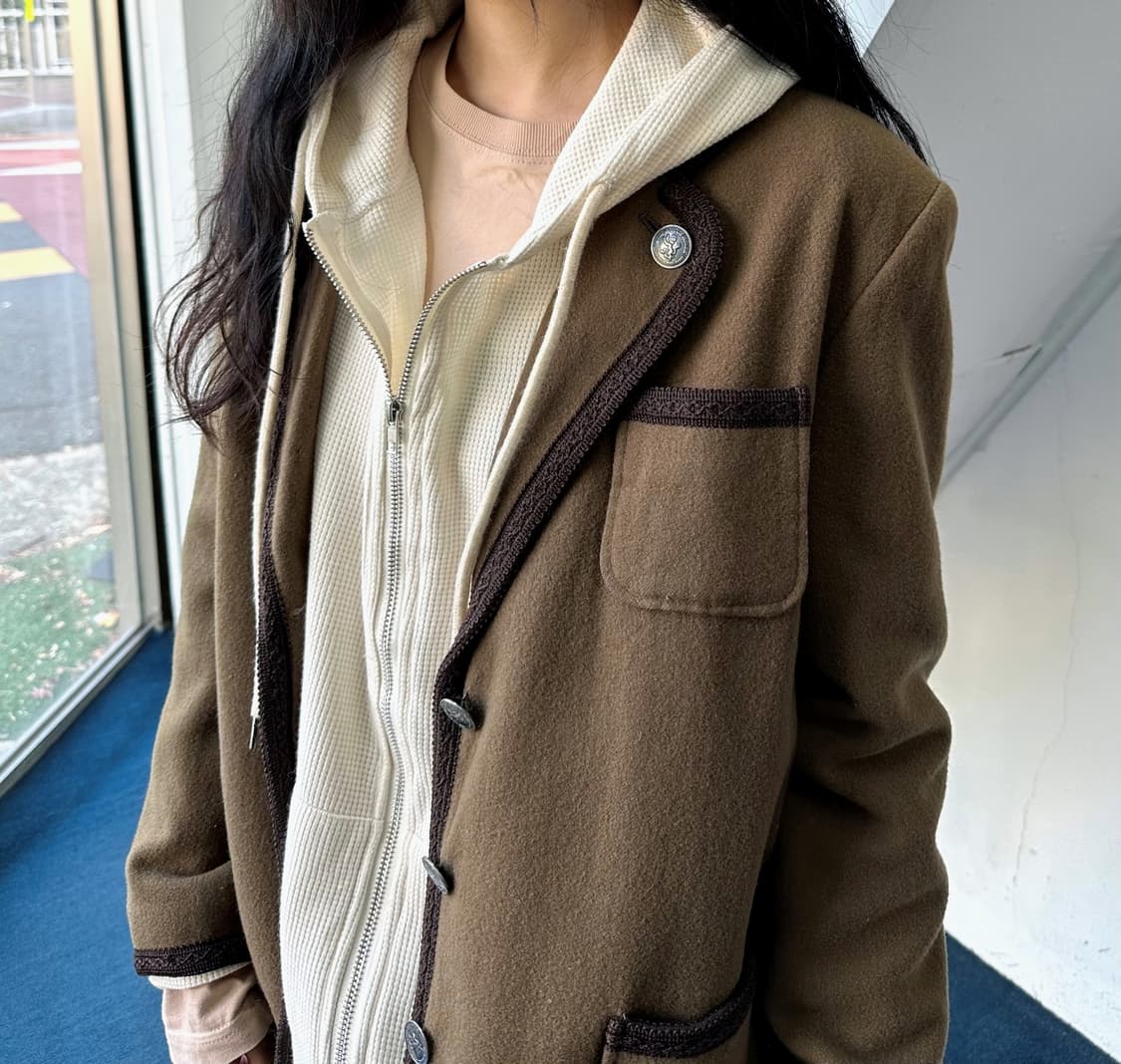 High gauge waffle knitted hood zip parka 상품이미지10