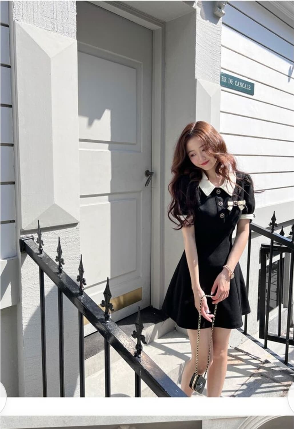 미니 니트 원피스 브롯지 블랙 상품이미지2