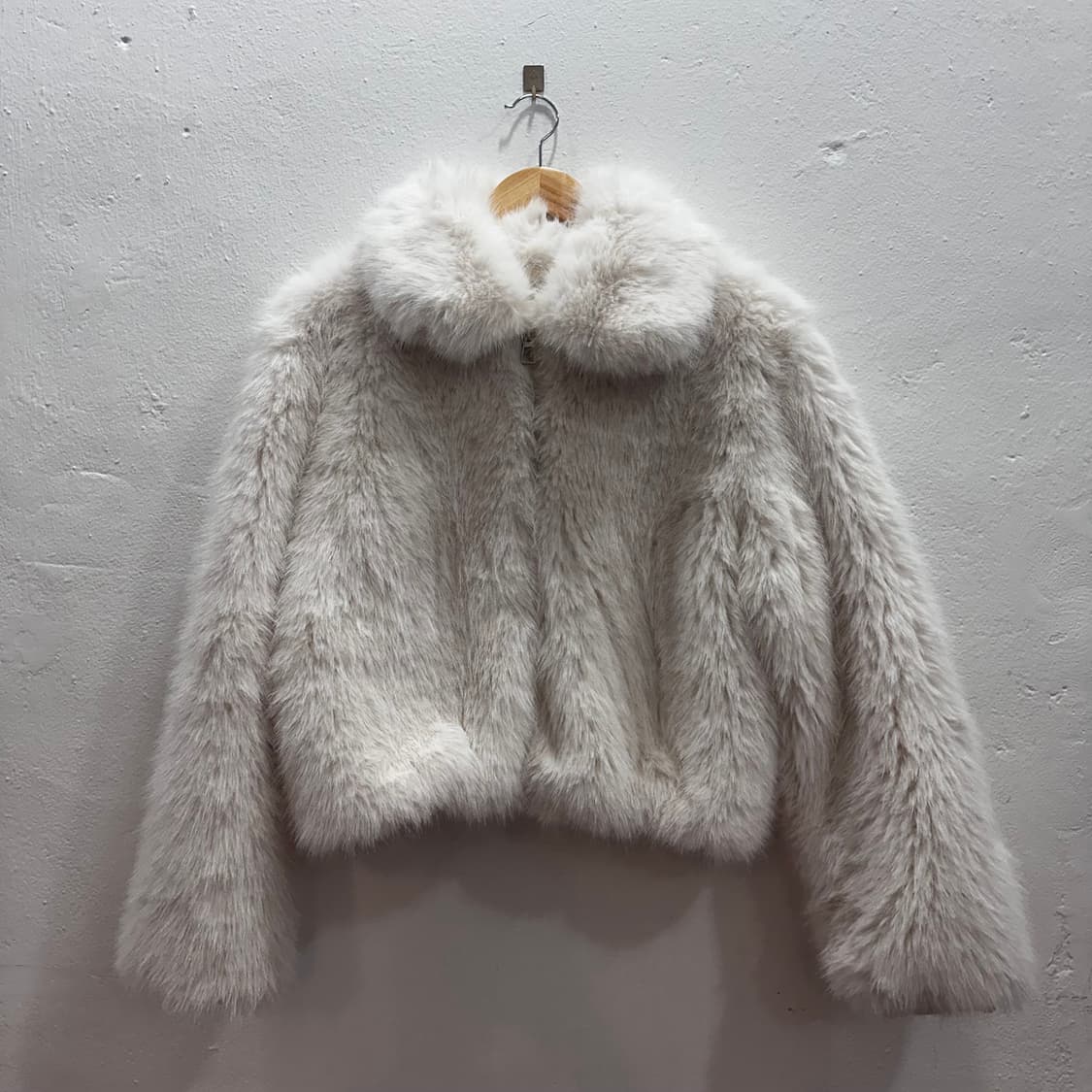 화이트 집업 페이크 크롭 퍼자켓M-L 상품이미지7