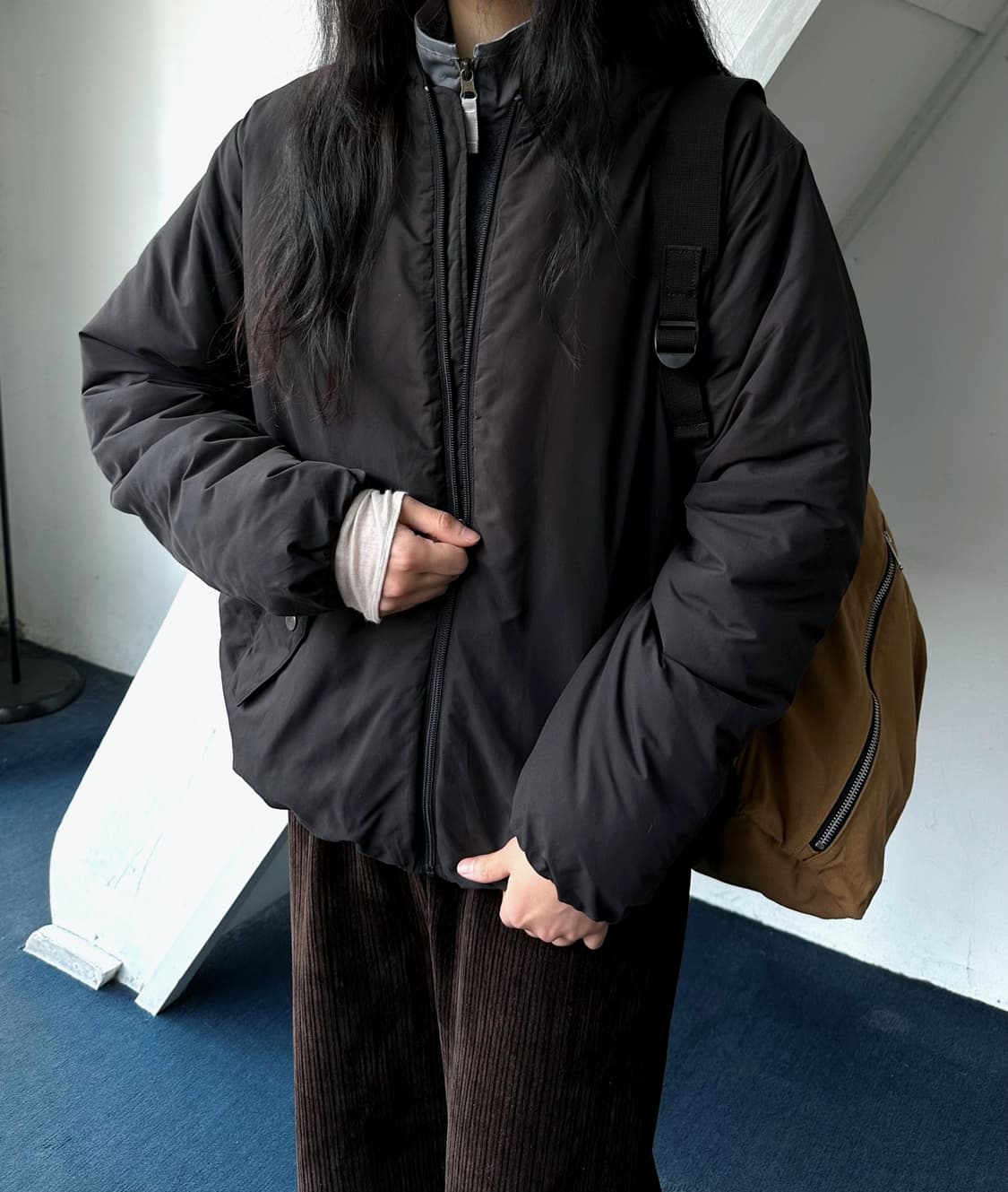 Padded design no collar easy parka 상품이미지9