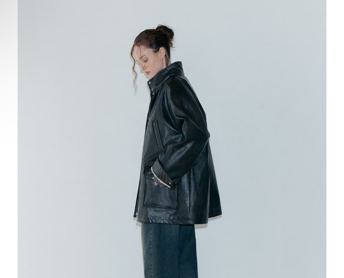 에트몽 / Faux Leather Fur Coat, Black 상품이미지3