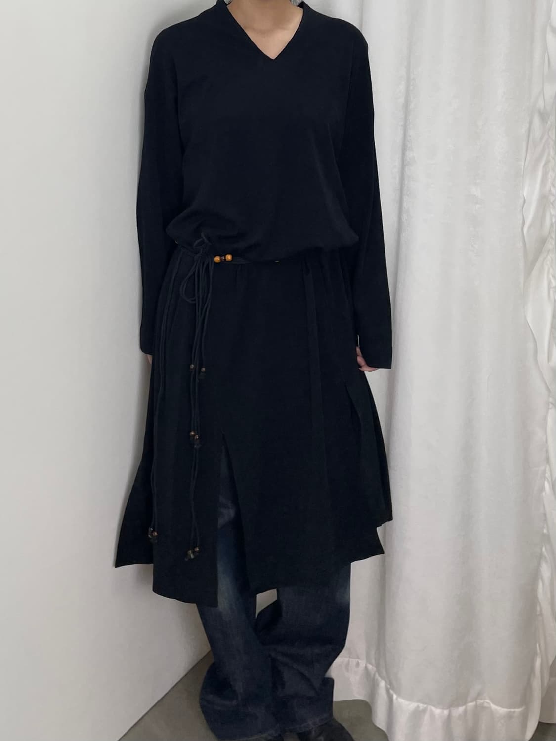 Hiroko koshino 브이넥 블랙 롱 원피스 상품이미지1