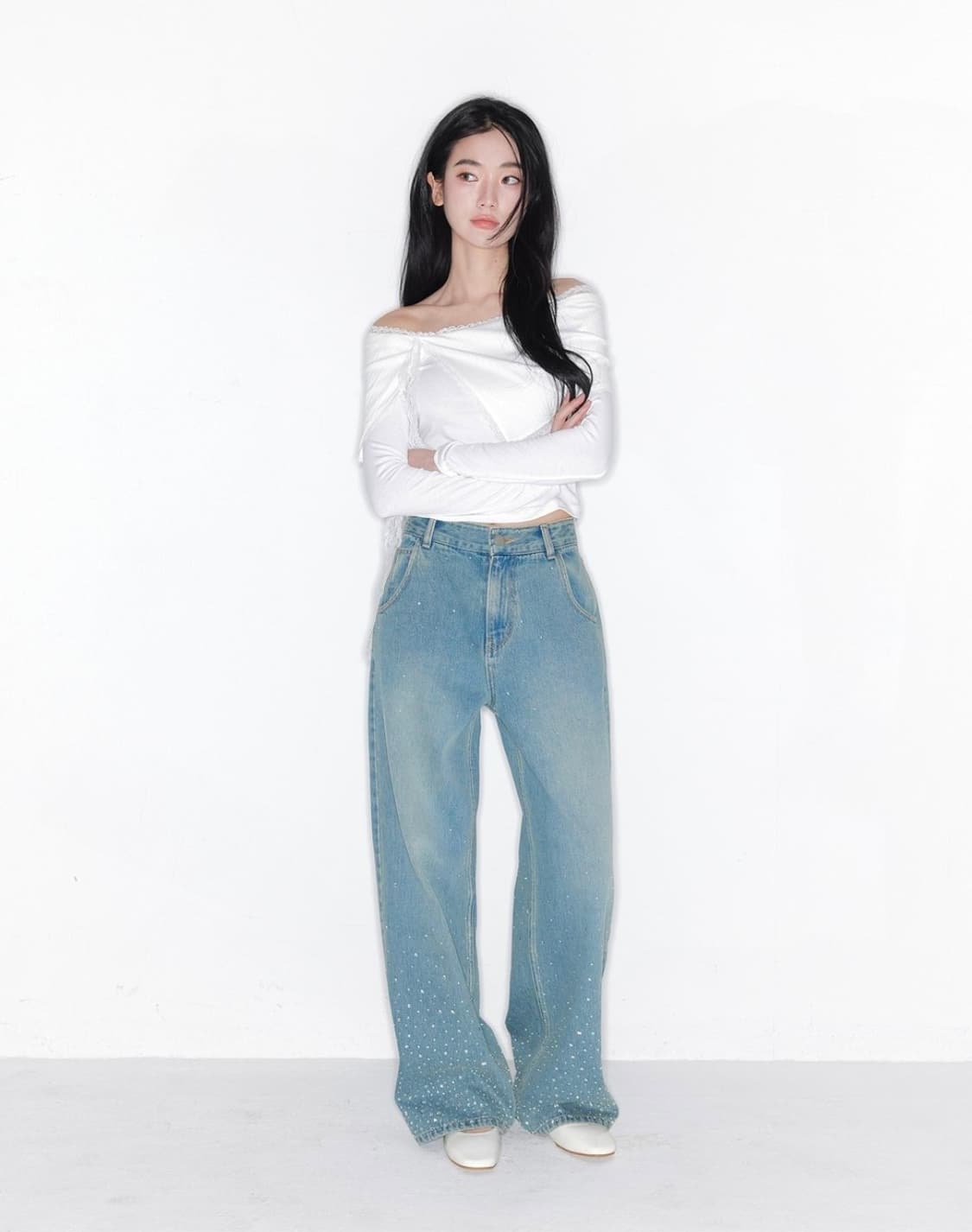 [새상품] 더티스 트윙클 스리스탈 세미 와이드 데님 팬츠 바지 상품이미지5
