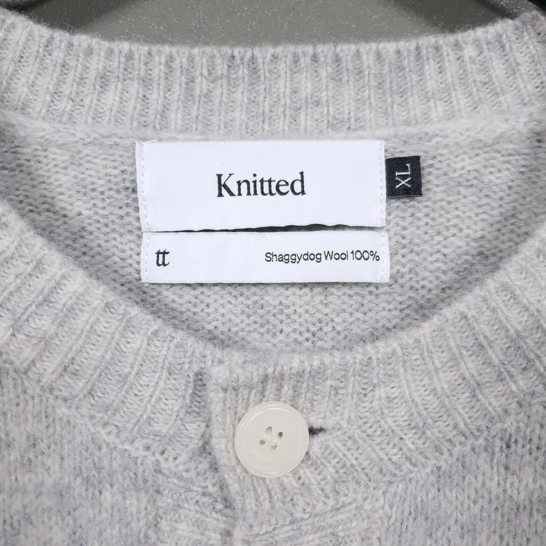 XL) 니티드 쉐기독 울 100% 라운드 니트 가디건 멜란지 그레이 상품이미지4