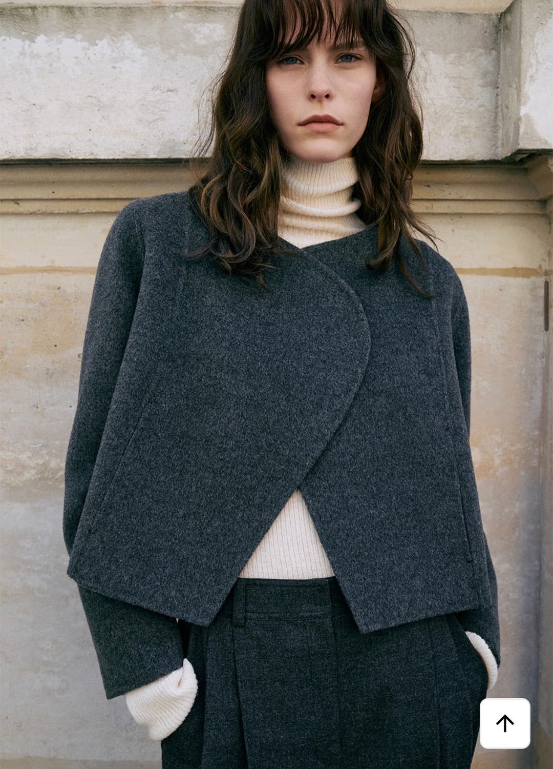 [라메레이] 커브 디테일 숏 핸드메이드 자켓 차콜 상품이미지1