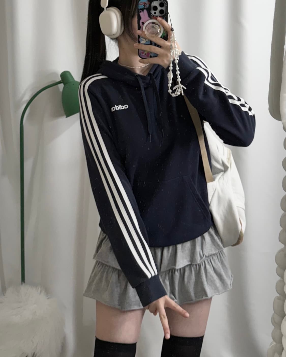 아디다스 네이비 삼선 후드 티셔츠 상품이미지3