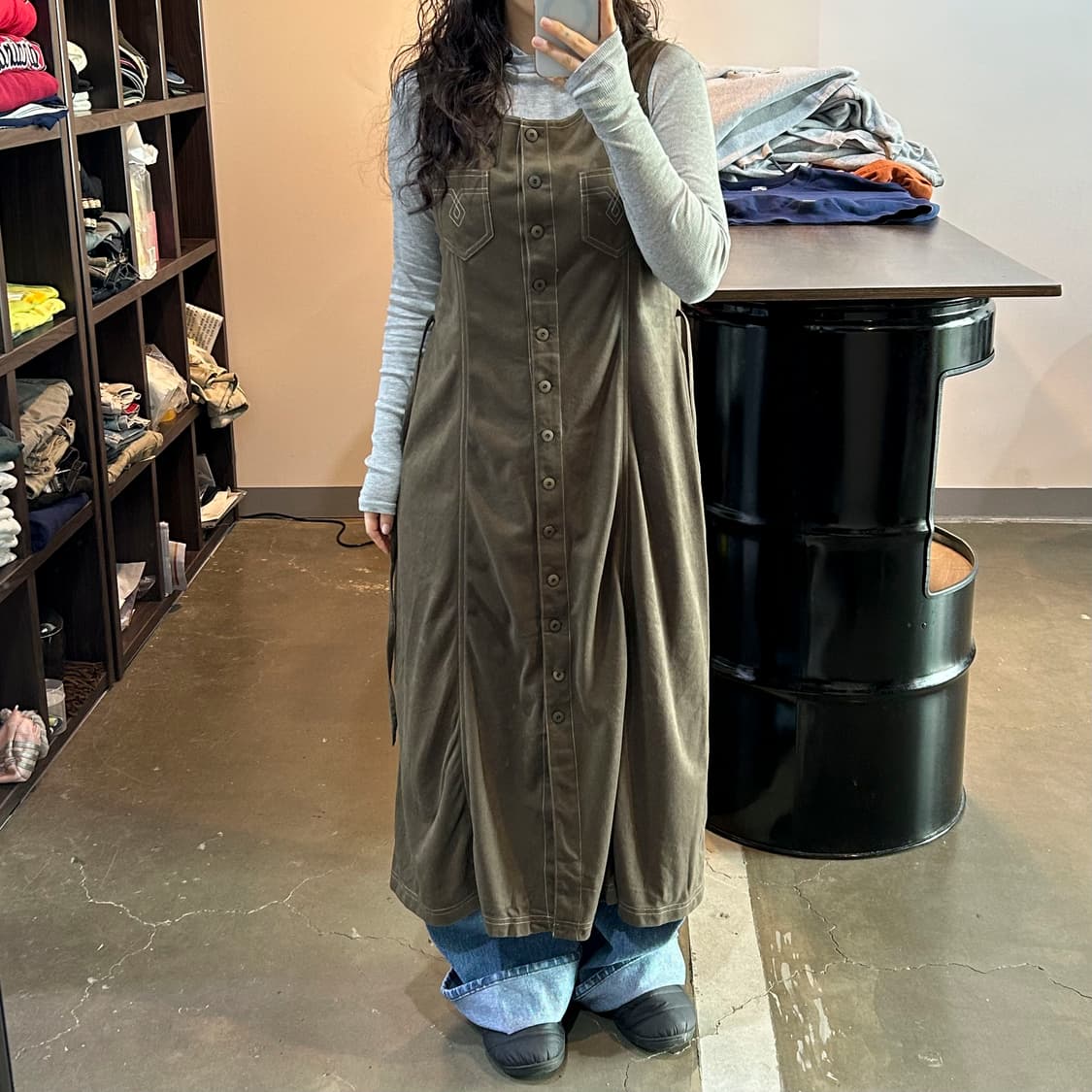 카키 버튼 디테일 레이어드 원피스 상품이미지7