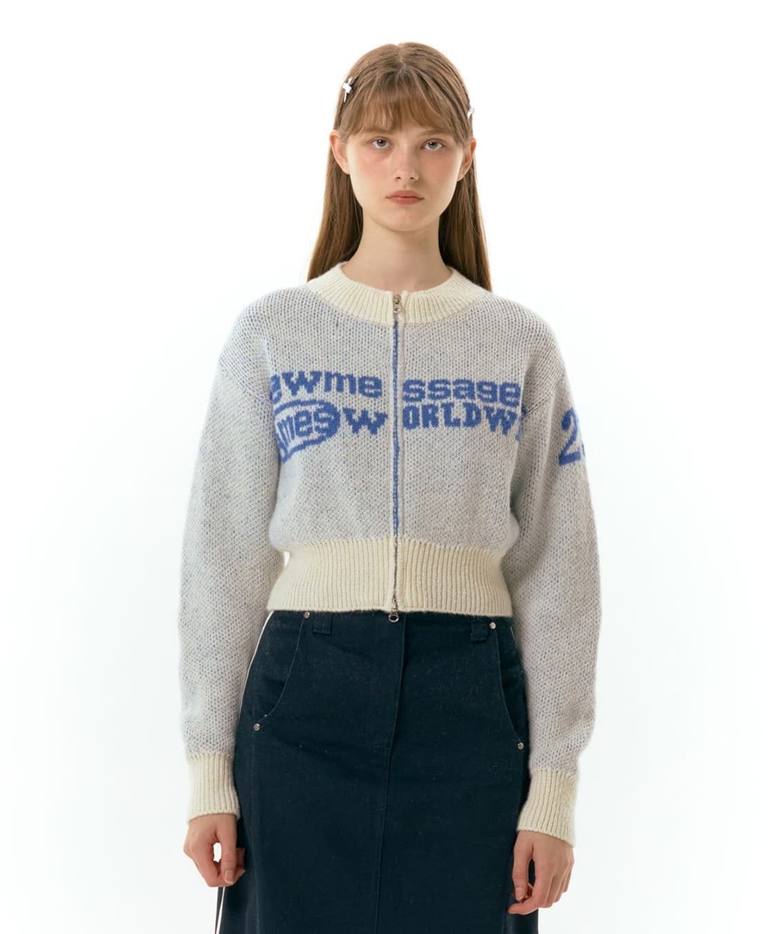 아메스 월드와이드 자카드 니트 집업 상품이미지1