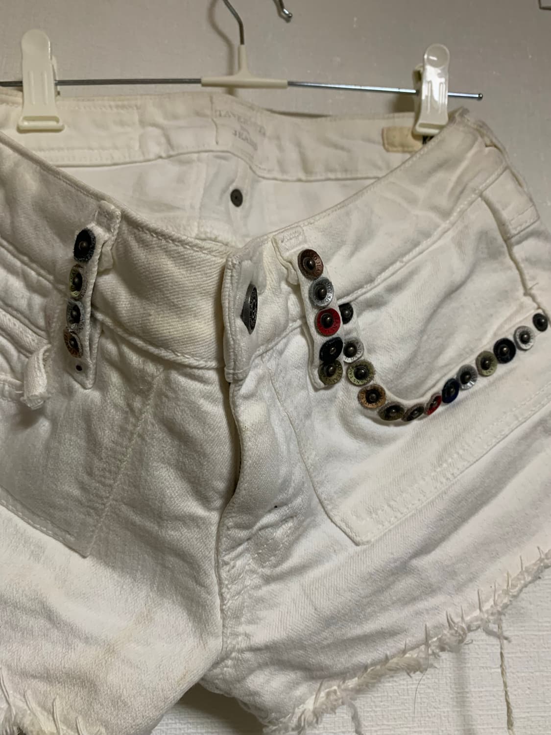 2000s Vtg y2k 데미지 화이트 데님 숏팬츠 상품이미지2