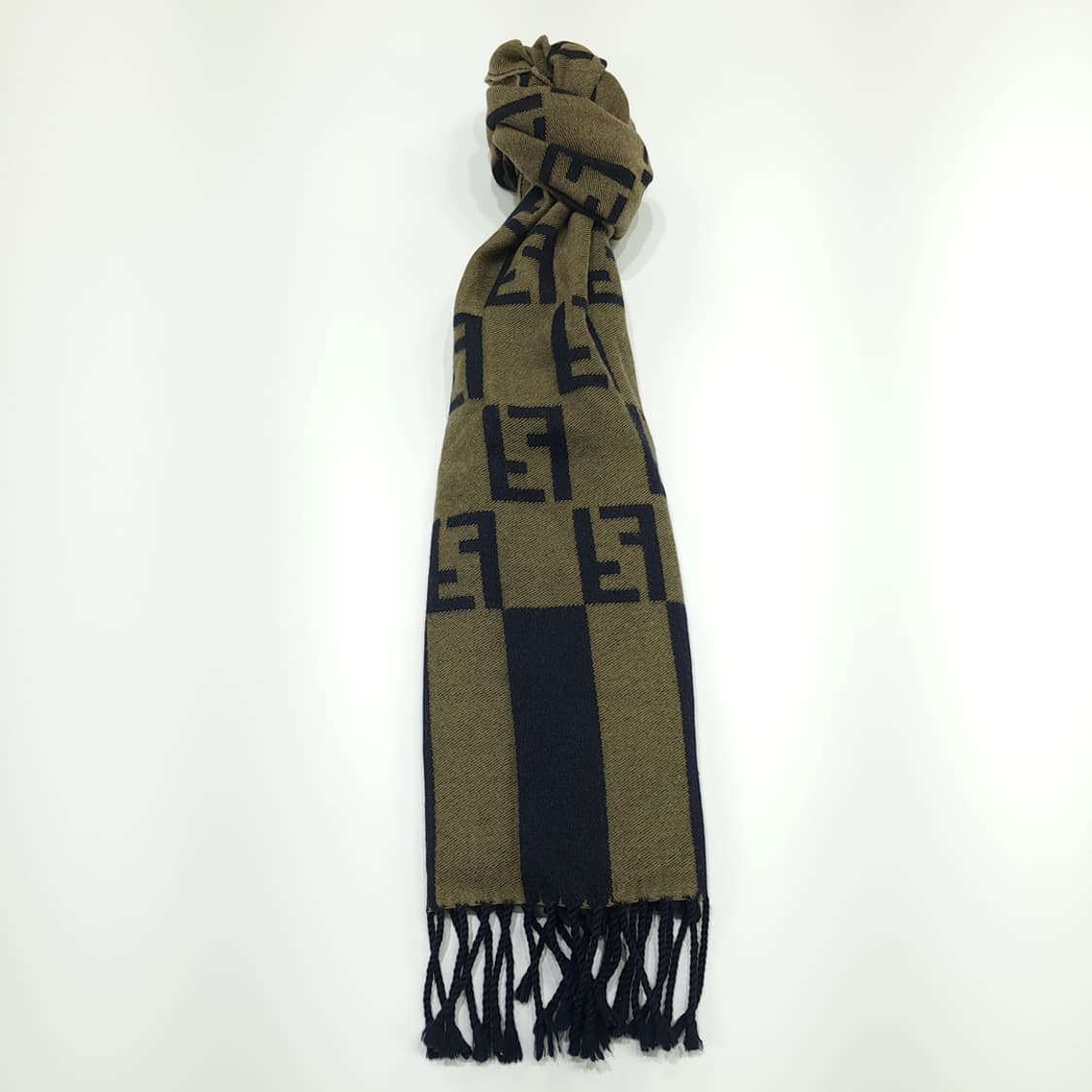 MX199 펜디 FF 모노그램 베이지 네이비 울 양면 목도리 머플러 상품이미지3