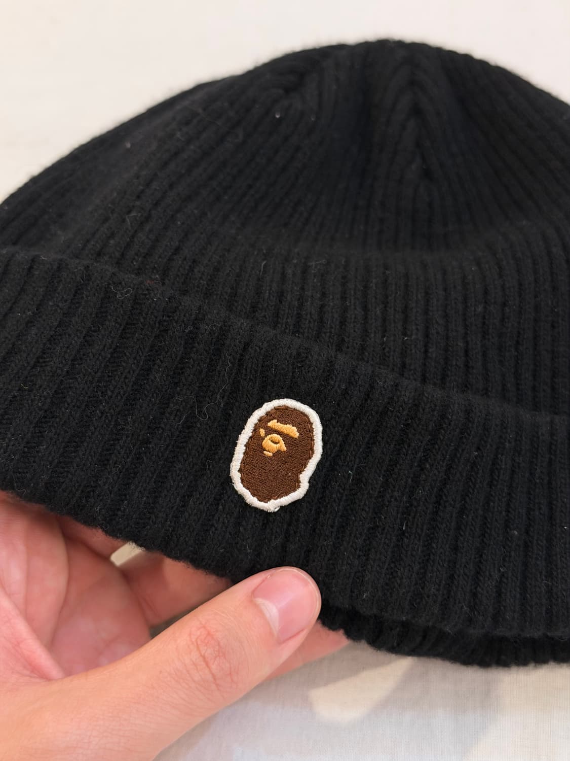 베이프 사루 원포인트 패치로고 울 비니 블랙 상품이미지2