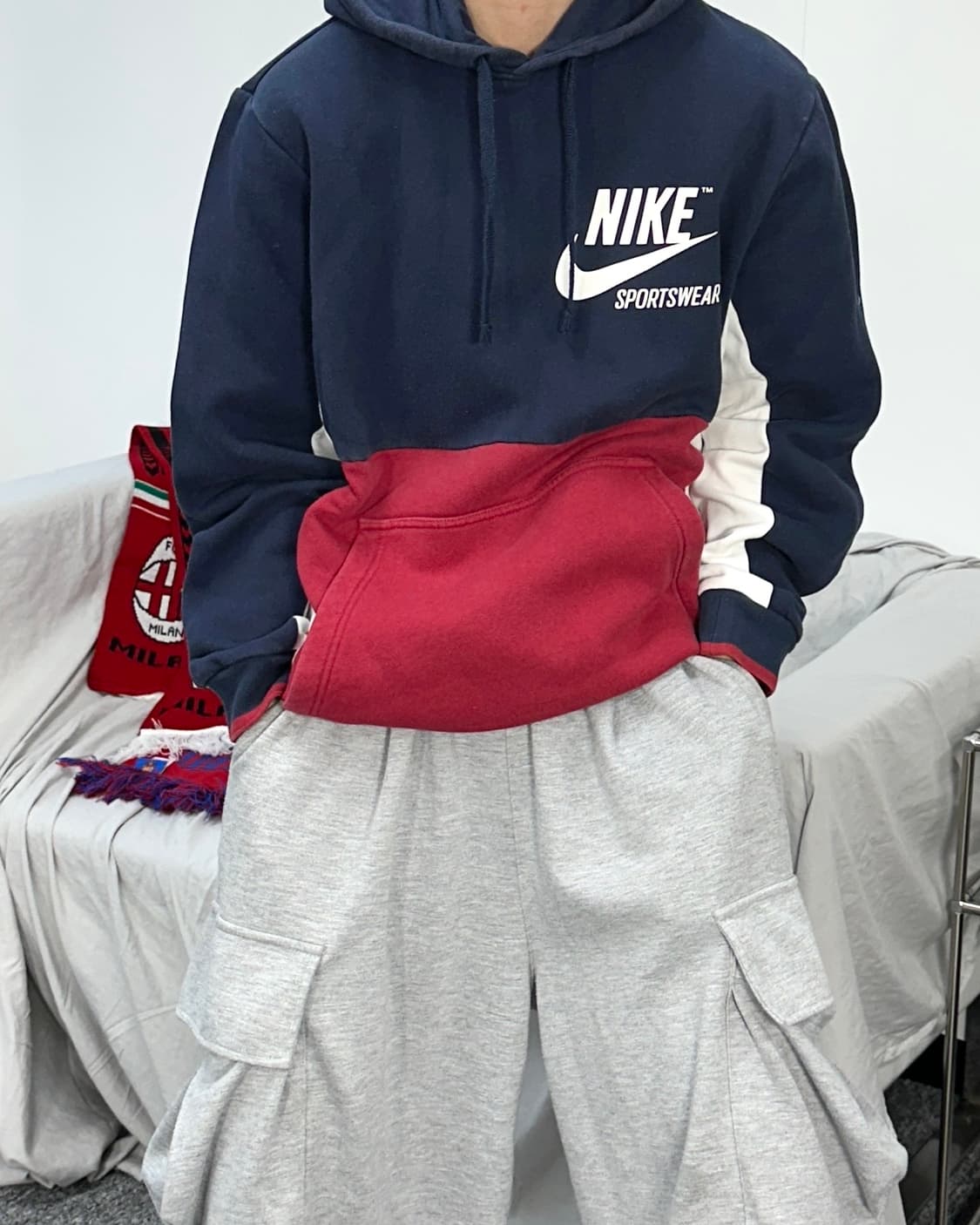 나이키 네이비 레드 배색 후드티 2XL 상품이미지1