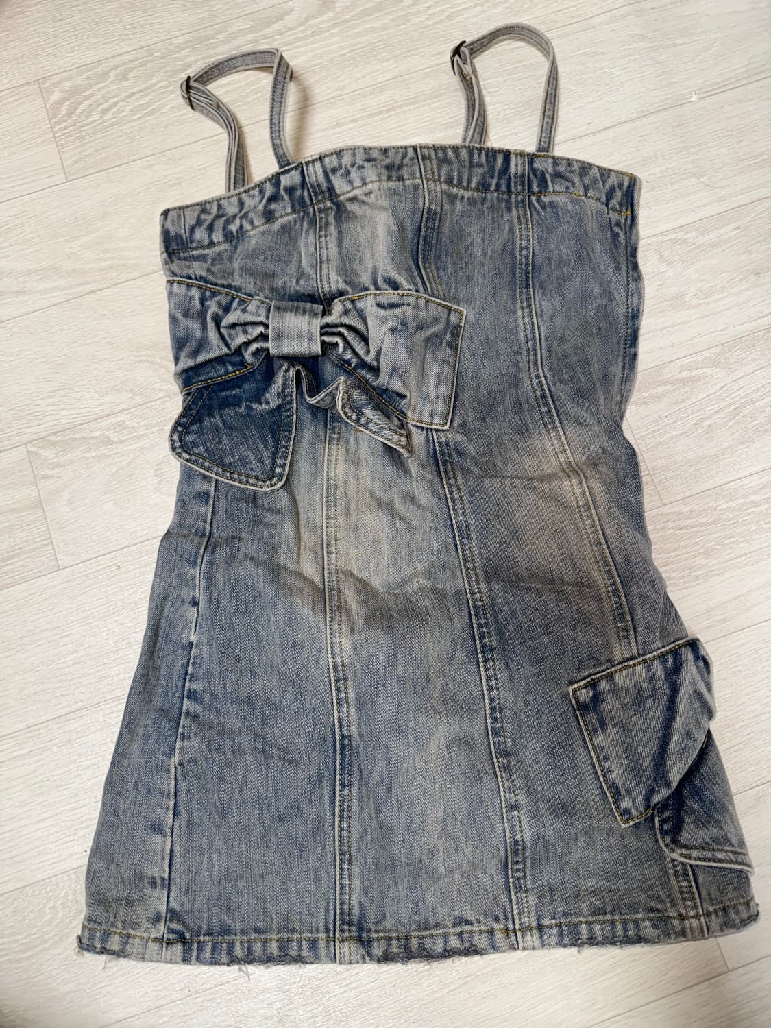 MOROMORO 데님 리본 미니 원피스 155/64A 상품이미지1