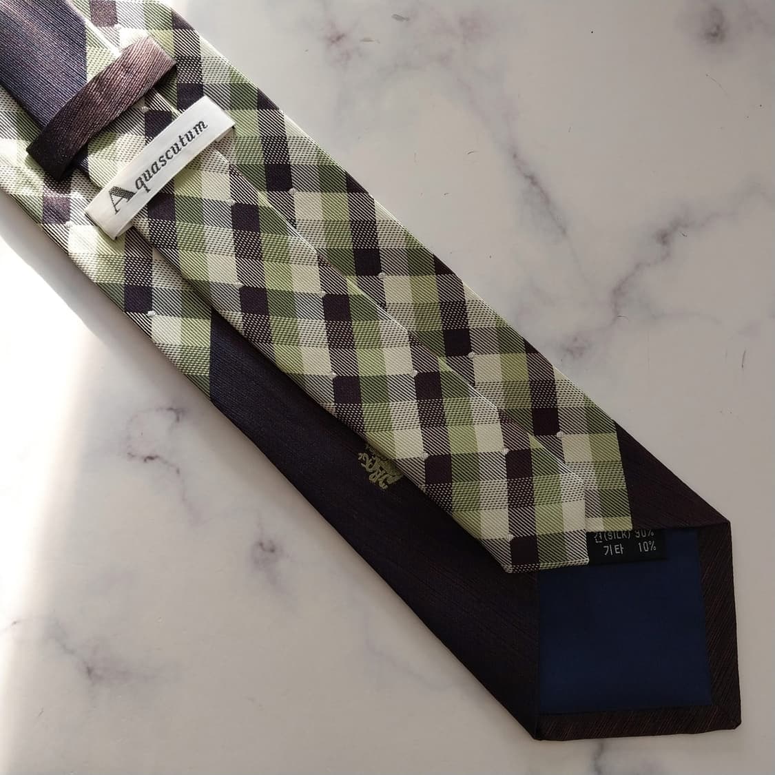아쿠아스큐텀 실크 브라운 체크 믹스 넥타이 9.5cm A+등급 K1527 상품이미지10