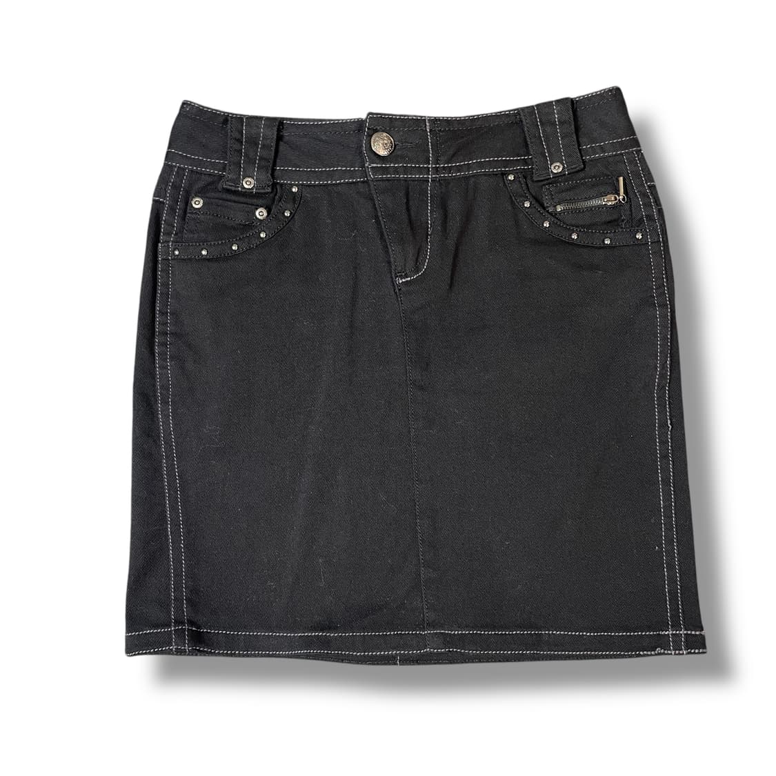 (28) 빈티지 블랙 스티치 큐빅 h라인 펑크 스커트 상품이미지1