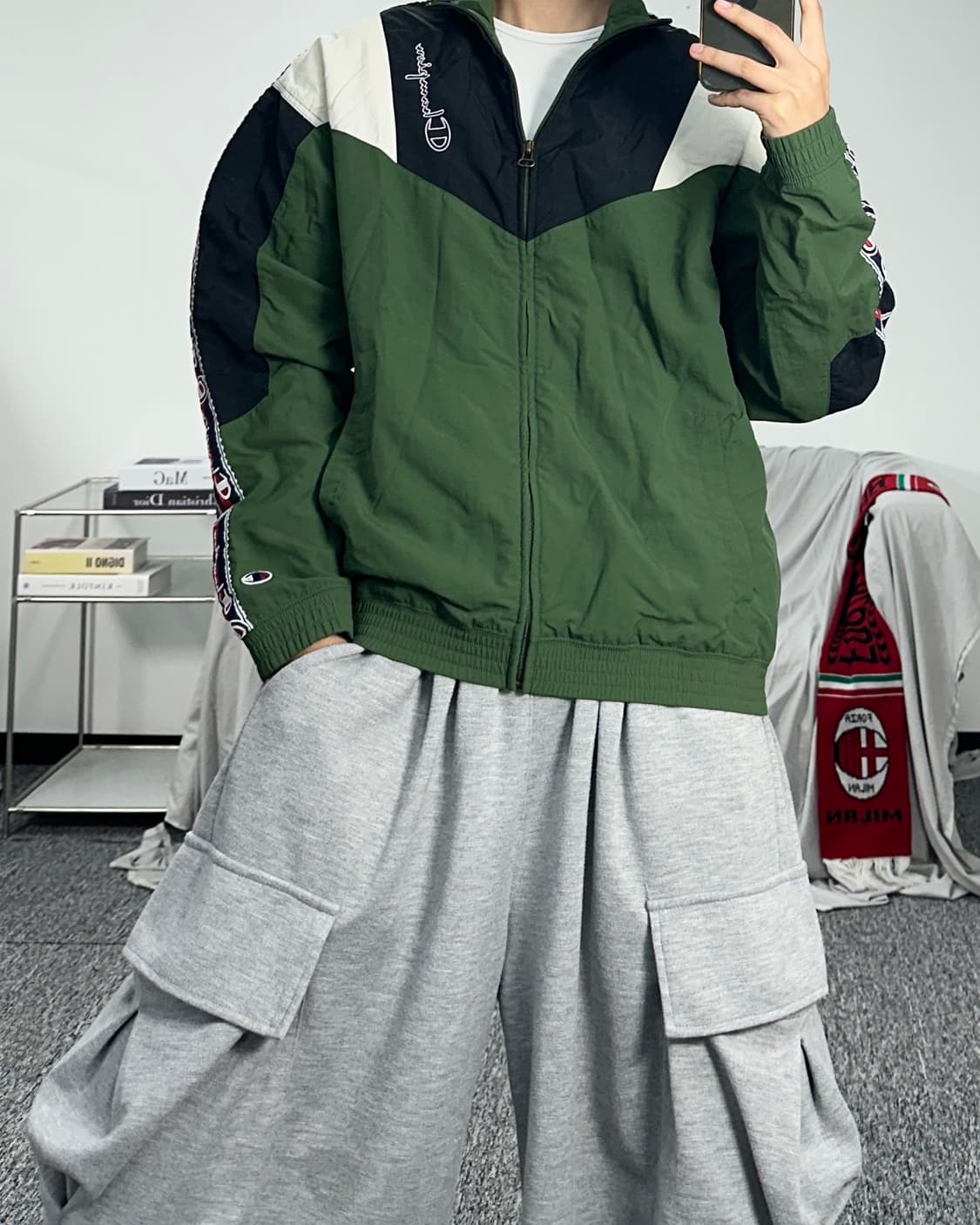 챔피온 올드스쿨 그린 배색 바람막이 S 상품이미지3