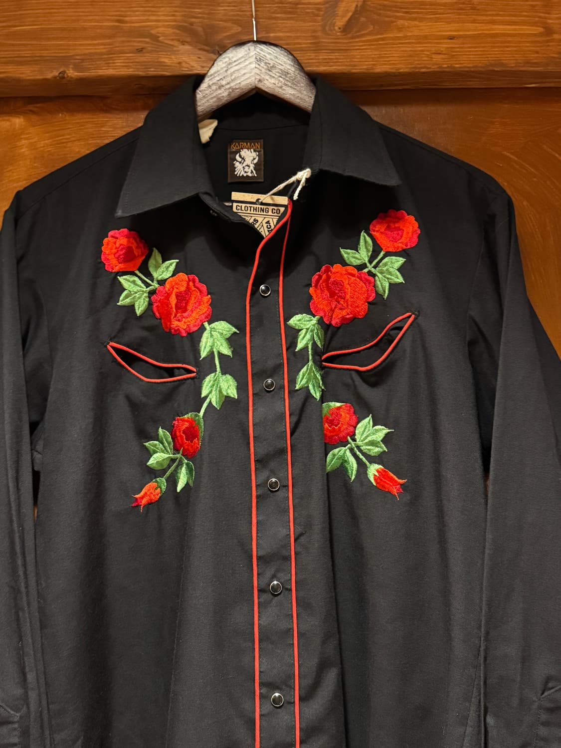 70s KARMAN 장미 자수 웨스턴 셔츠 (XL) 상품이미지3