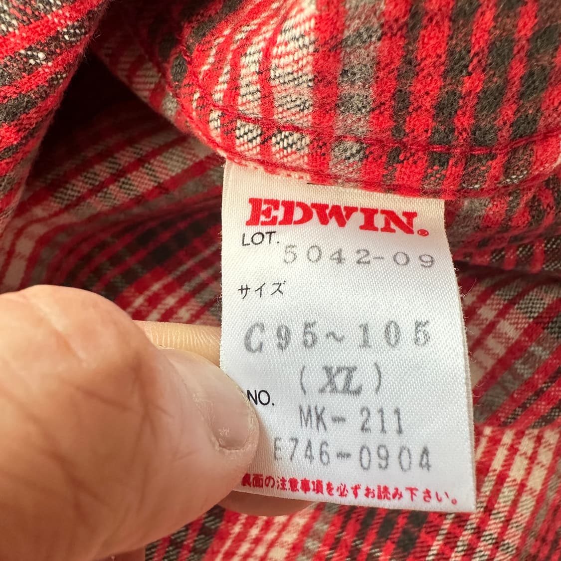 90s EDWIN 에드윈 빈티지 레드 체크 플란넬 셔츠 XL  상품이미지5