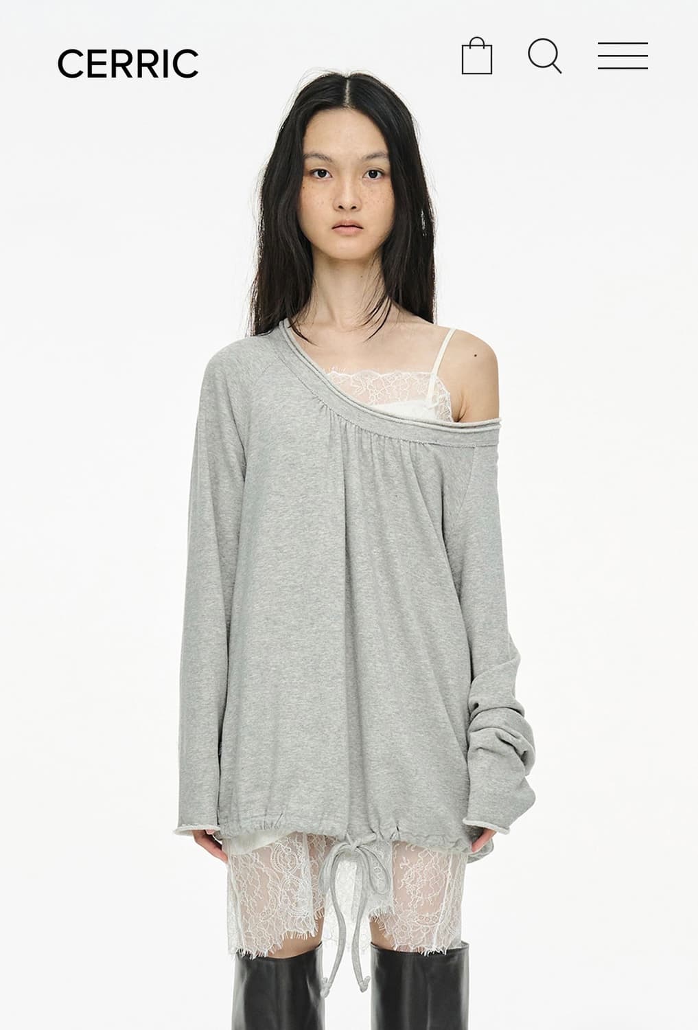 세릭 Cerric 라운드 헴 스트링 탑 그레이 상품이미지1