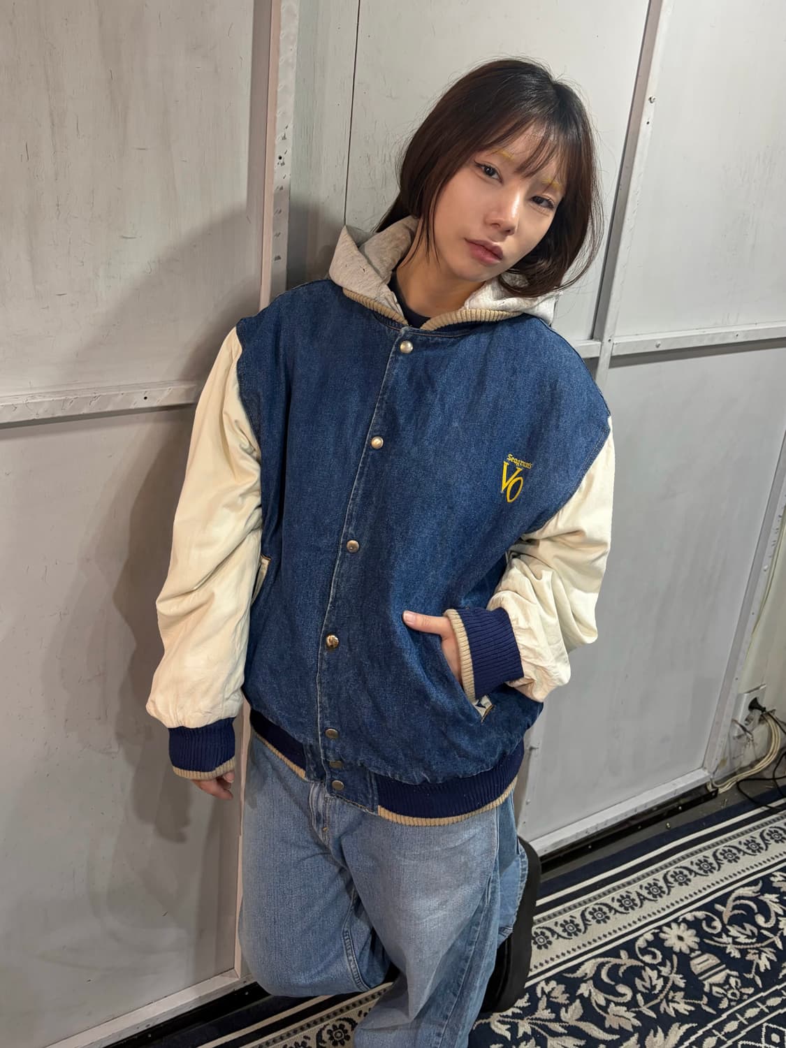 90s Vintage denim white varsity jk 상품이미지3
